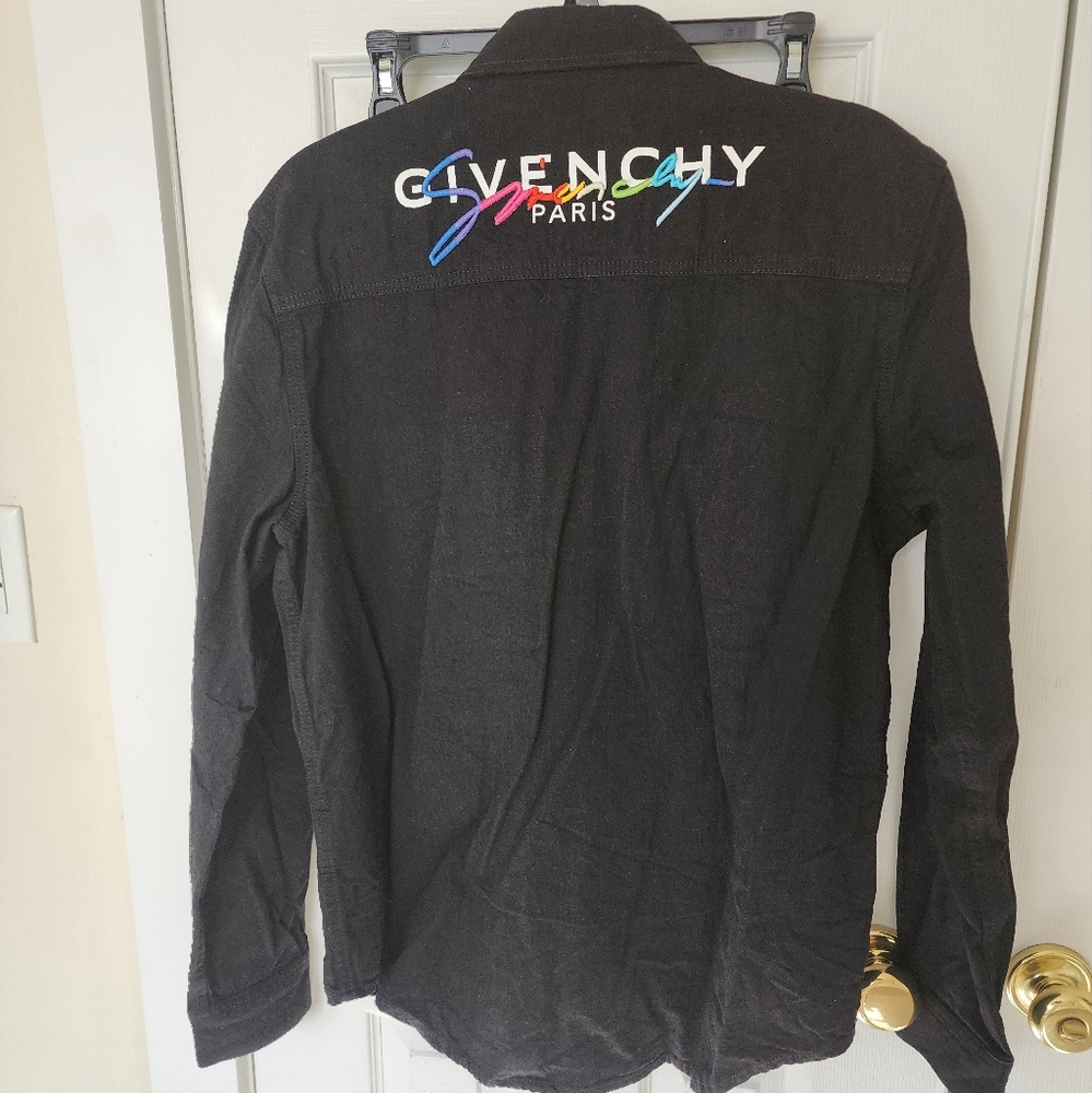 Givenchy Logo Embroidered Denim Black Shirt - Picture 6 of 13
